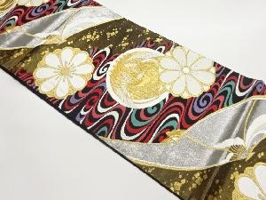 流水に鳳凰・菊・色紙散らし模様織出し袋帯